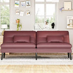 Grondin Convertible Futon Sofa Bed, 5-Angle Adjustable Backrest Sleeper Couch with 2 Pillows, Modern Style Recliner Lounge
