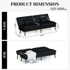 Grondin Convertible Futon Sofa Bed, 5-Angle Adjustable Backrest Sleeper Couch with 2 Pillows, Modern Style Recliner Lounge