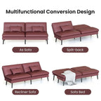 Grondin Convertible Futon Sofa Bed, 5-Angle Adjustable Backrest Sleeper Couch with 2 Pillows, Modern Style Recliner Lounge