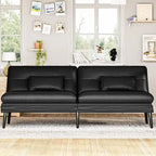 Grondin Convertible Futon Sofa Bed, 5-Angle Adjustable Backrest Sleeper Couch with 2 Pillows, Modern Style Recliner Lounge