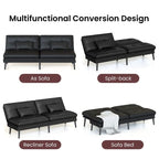 Grondin Convertible Futon Sofa Bed, 5-Angle Adjustable Backrest Sleeper Couch with 2 Pillows, Modern Style Recliner Lounge