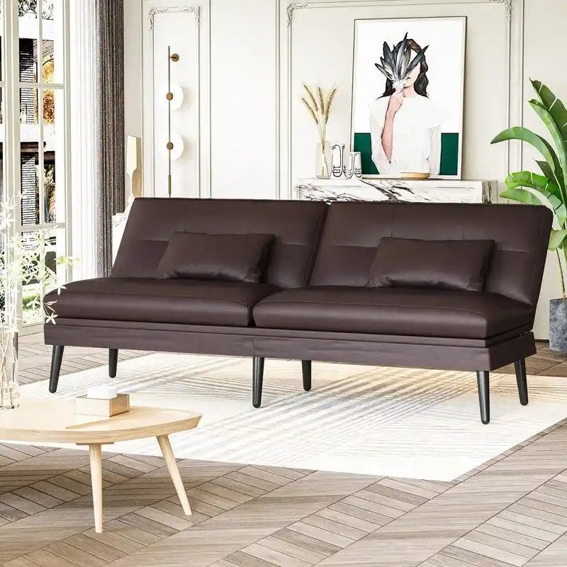 Grondin Convertible Futon Sofa Bed, 5-Angle Adjustable Backrest Sleeper Couch with 2 Pillows, Modern Style Recliner Lounge