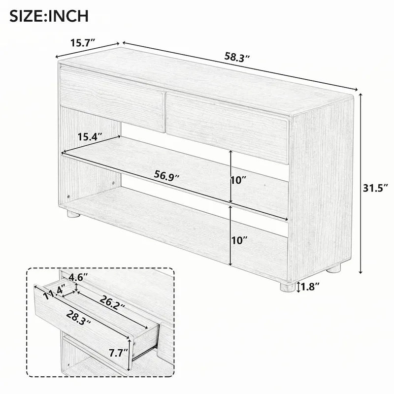 Console da ingresso con cassetti e ripiani