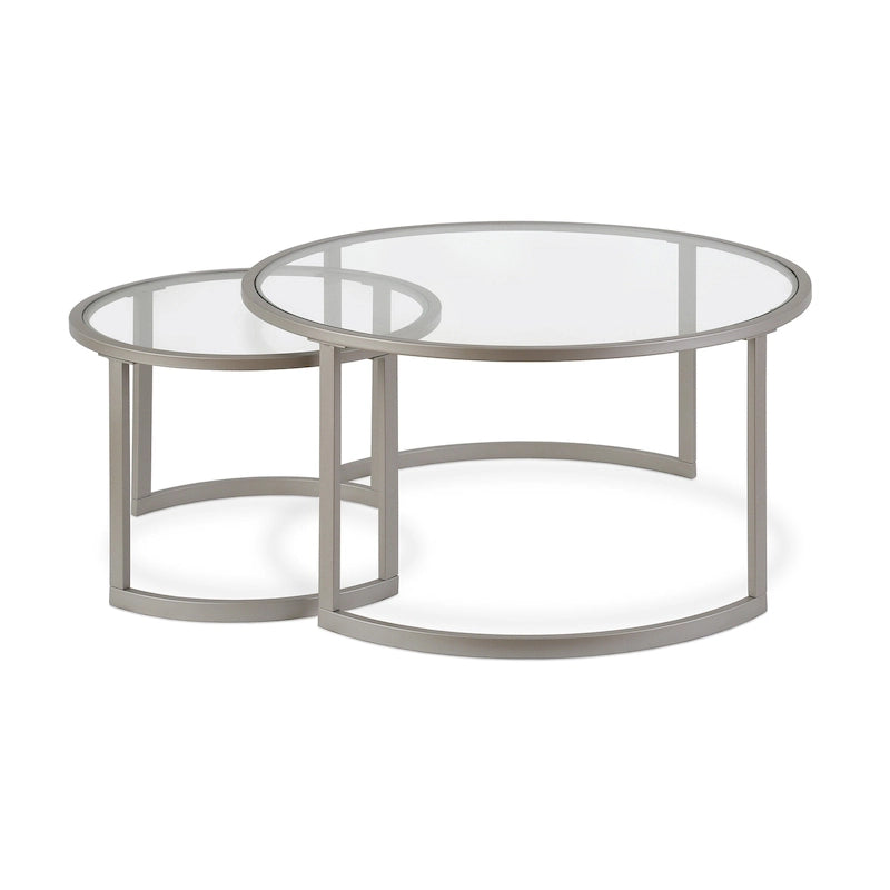 Set of 2 36 Glass And Steel Round Nested Coffee Tables - 36 x 36 x 18