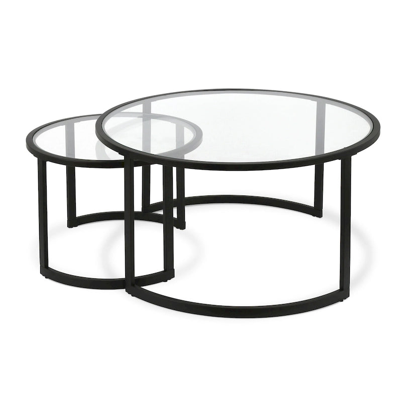 Set of 2 36 Glass And Steel Round Nested Coffee Tables - 36 x 36 x 18
