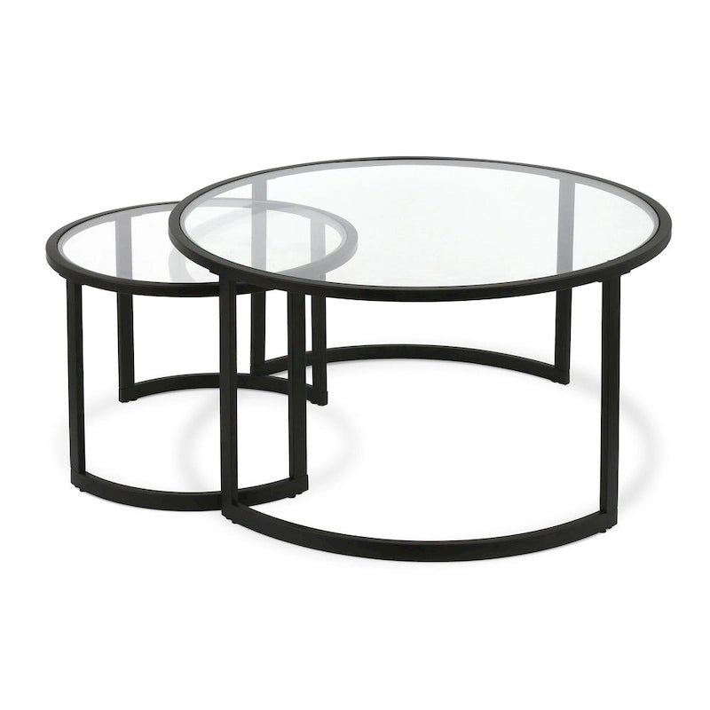 Set of 2 36 Glass And Steel Round Nested Coffee Tables - 36 x 36 x 18