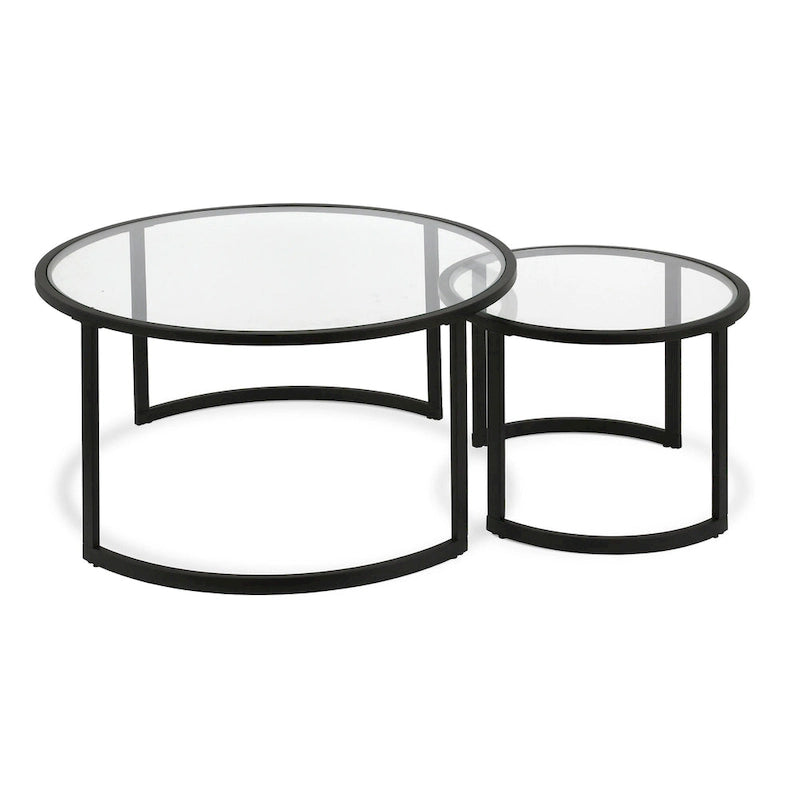 Set of 2 36 Glass And Steel Round Nested Coffee Tables - 36 x 36 x 18