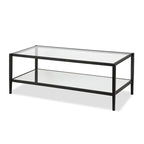 Modern Rectangular Glass Coffee Table 45 Steel Frame with Storage Shelf for Living Room - 45L x 20W x 17H