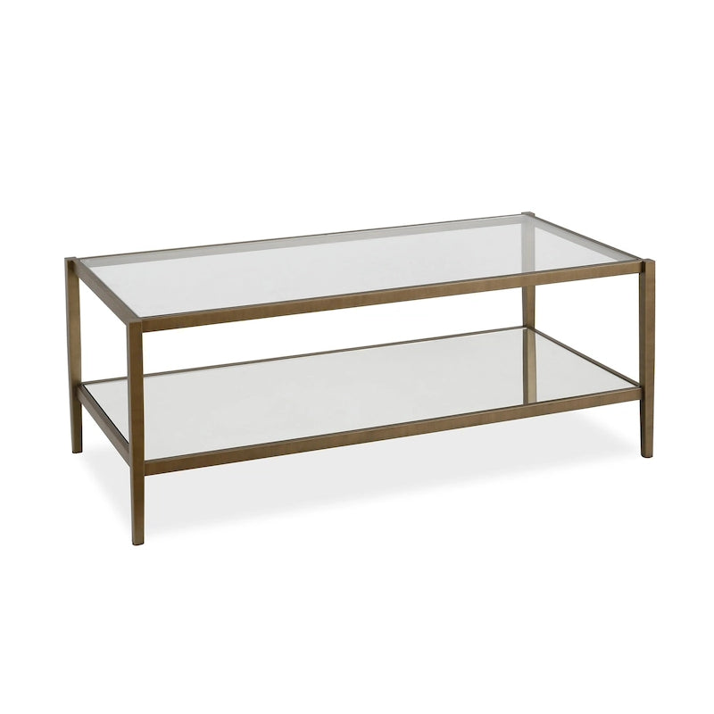 Modern Rectangular Glass Coffee Table 45 Steel Frame with Storage Shelf for Living Room - 45L x 20W x 17H
