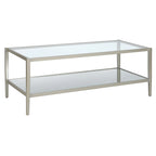 Modern Rectangular Glass Coffee Table 45 Steel Frame with Storage Shelf for Living Room - 45L x 20W x 17H