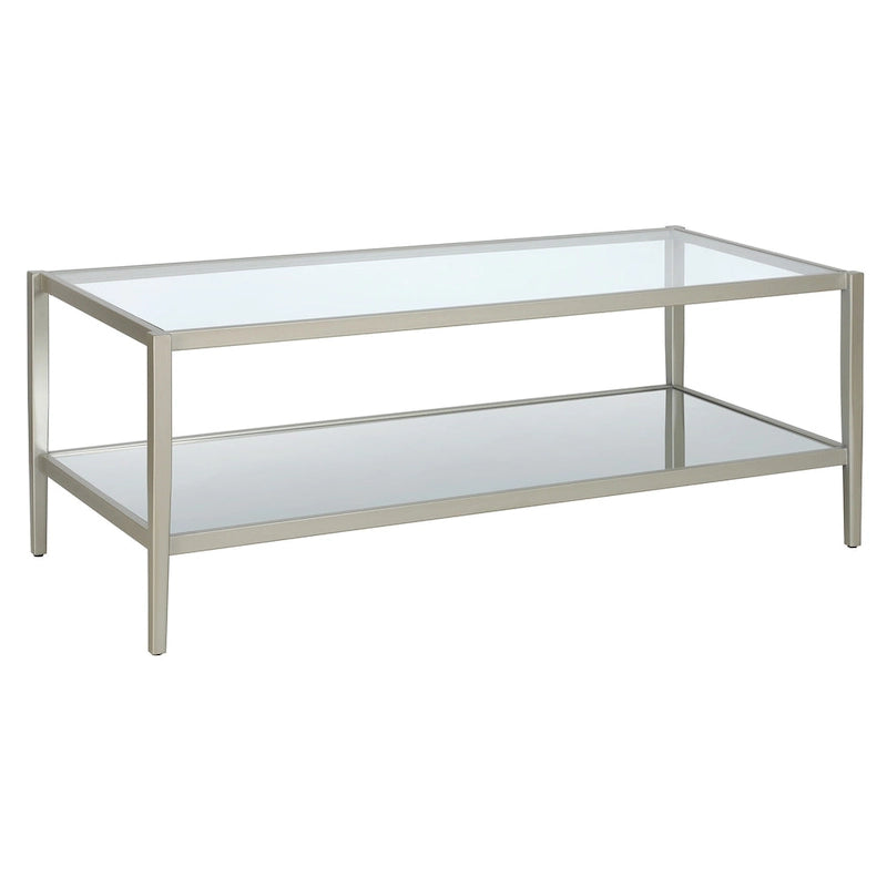 Modern Rectangular Glass Coffee Table 45 Steel Frame with Storage Shelf for Living Room - 45L x 20W x 17H