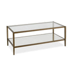 Modern Rectangular Glass Coffee Table 45 Steel Frame with Storage Shelf for Living Room - 45L x 20W x 17H