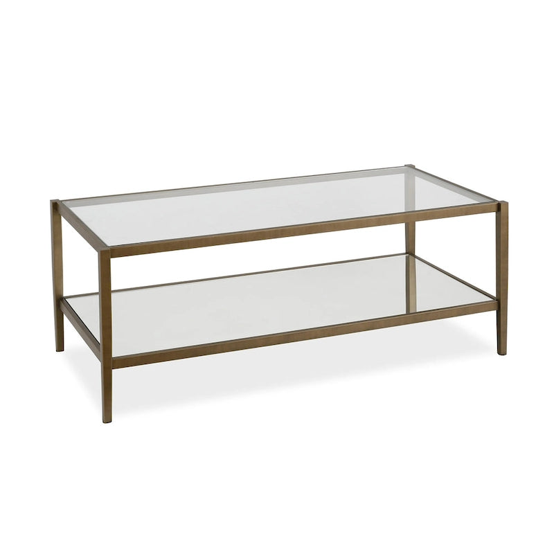 Modern Rectangular Glass Coffee Table 45 Steel Frame with Storage Shelf for Living Room - 45L x 20W x 17H