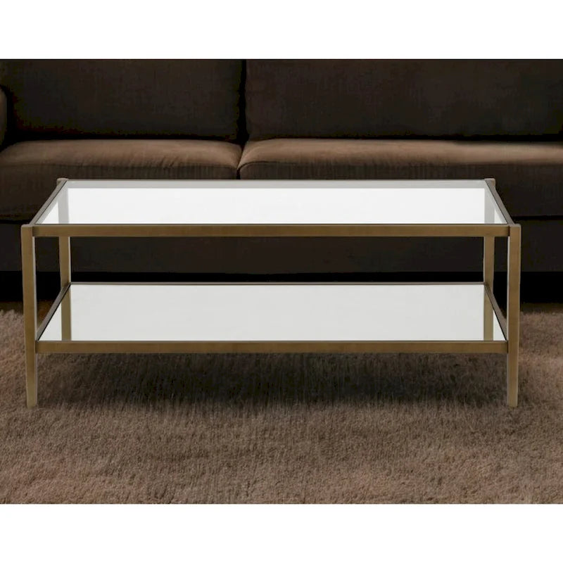 Modern Rectangular Glass Coffee Table 45 Steel Frame with Storage Shelf for Living Room - 45L x 20W x 17H