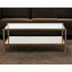 Modern Rectangular Glass Coffee Table 45 Steel Frame with Storage Shelf for Living Room - 45L x 20W x 17H