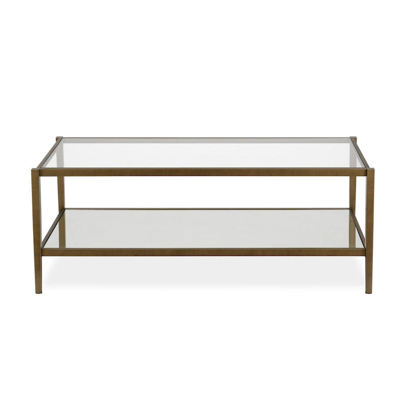 Modern Rectangular Glass Coffee Table 45 Steel Frame with Storage Shelf for Living Room - 45L x 20W x 17H