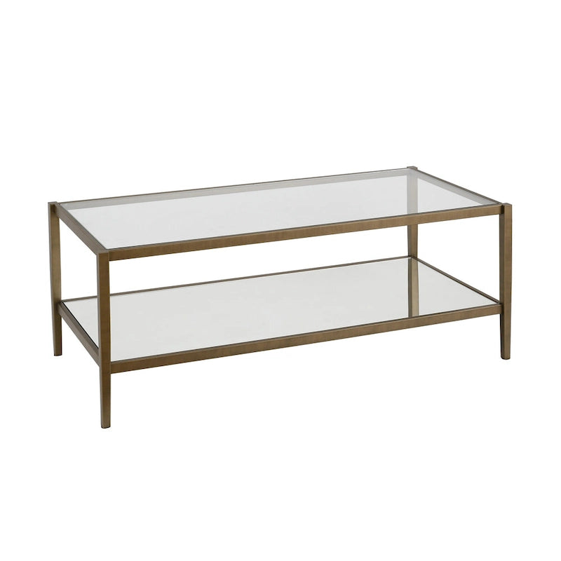 Modern Rectangular Glass Coffee Table 45 Steel Frame with Storage Shelf for Living Room - 45L x 20W x 17H