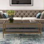 Modern Rectangular Glass Coffee Table 45 Steel Frame with Storage Shelf for Living Room - 45L x 20W x 17H