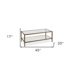 Modern Rectangular Glass Coffee Table 45 Steel Frame with Storage Shelf for Living Room - 45L x 20W x 17H