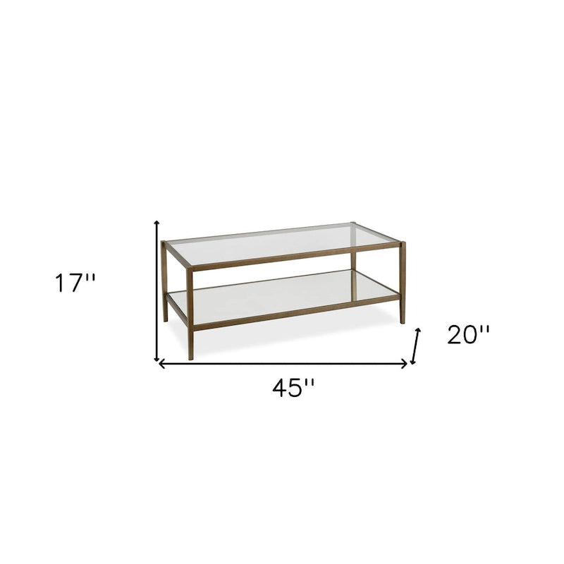 Modern Rectangular Glass Coffee Table 45 Steel Frame with Storage Shelf for Living Room - 45L x 20W x 17H