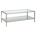 Modern Rectangular Glass Coffee Table 45 Steel Frame with Storage Shelf for Living Room - 45L x 20W x 17H