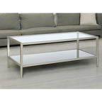 Modern Rectangular Glass Coffee Table 45 Steel Frame with Storage Shelf for Living Room - 45L x 20W x 17H