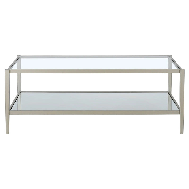 Modern Rectangular Glass Coffee Table 45 Steel Frame with Storage Shelf for Living Room - 45L x 20W x 17H