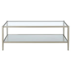 Modern Rectangular Glass Coffee Table 45 Steel Frame with Storage Shelf for Living Room - 45L x 20W x 17H
