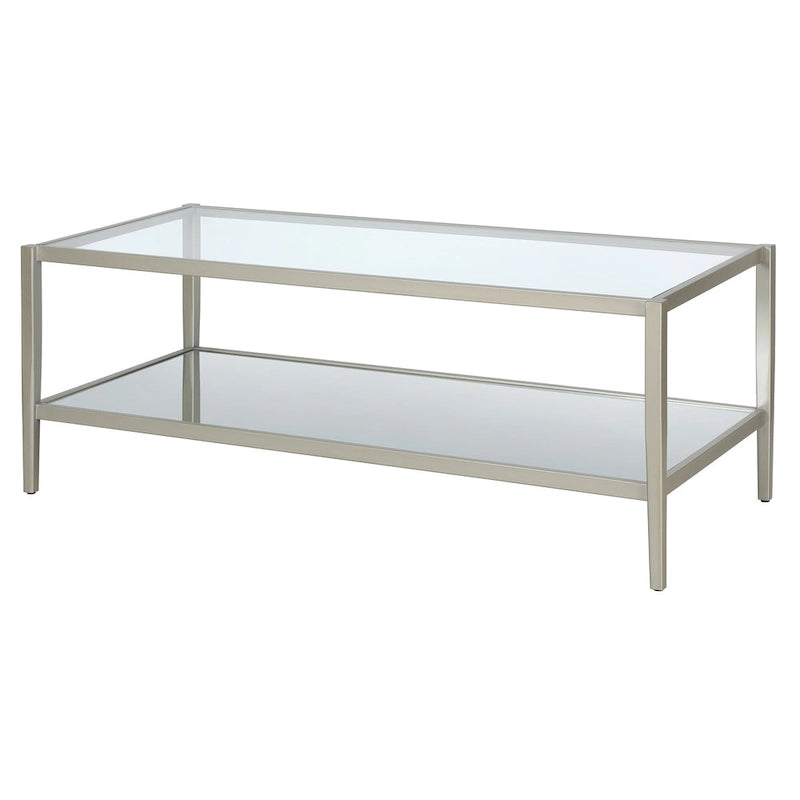 Modern Rectangular Glass Coffee Table 45 Steel Frame with Storage Shelf for Living Room - 45L x 20W x 17H
