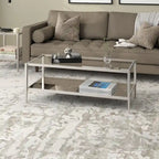 Modern Rectangular Glass Coffee Table 45 Steel Frame with Storage Shelf for Living Room - 45L x 20W x 17H