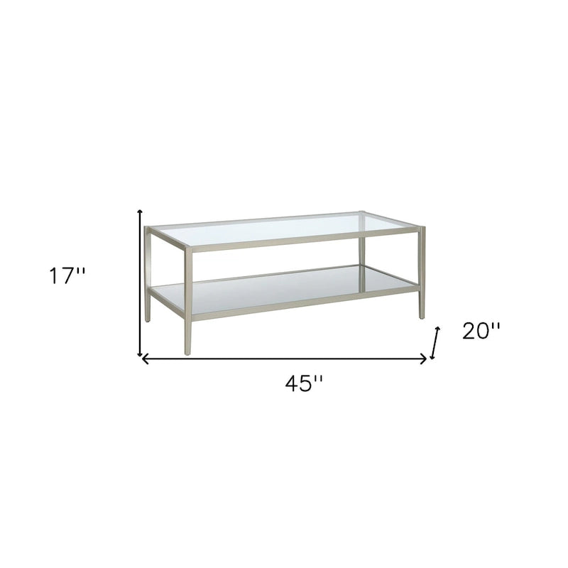 Modern Rectangular Glass Coffee Table 45 Steel Frame with Storage Shelf for Living Room - 45L x 20W x 17H
