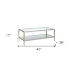 Modern Rectangular Glass Coffee Table 45 Steel Frame with Storage Shelf for Living Room - 45L x 20W x 17H
