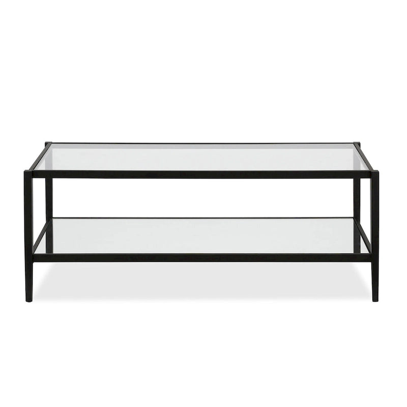 Modern Rectangular Glass Coffee Table 45 Steel Frame with Storage Shelf for Living Room - 45L x 20W x 17H