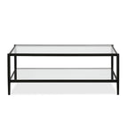 Modern Rectangular Glass Coffee Table 45 Steel Frame with Storage Shelf for Living Room - 45L x 20W x 17H