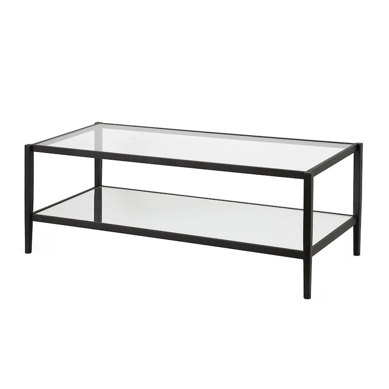 Modern Rectangular Glass Coffee Table 45 Steel Frame with Storage Shelf for Living Room - 45L x 20W x 17H