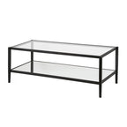 Modern Rectangular Glass Coffee Table 45 Steel Frame with Storage Shelf for Living Room - 45L x 20W x 17H