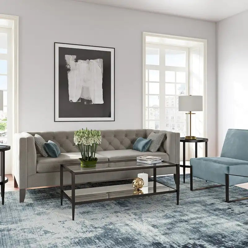 Modern Rectangular Glass Coffee Table 45 Steel Frame with Storage Shelf for Living Room - 45L x 20W x 17H