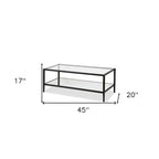 Modern Rectangular Glass Coffee Table 45 Steel Frame with Storage Shelf for Living Room - 45L x 20W x 17H