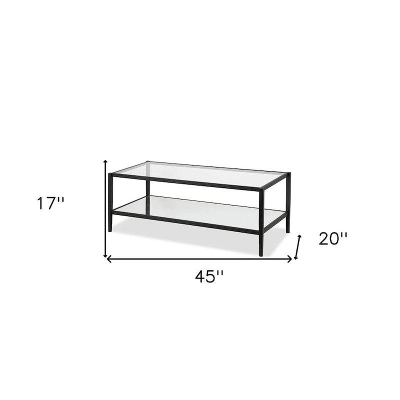 Modern Rectangular Glass Coffee Table 45 Steel Frame with Storage Shelf for Living Room - 45L x 20W x 17H