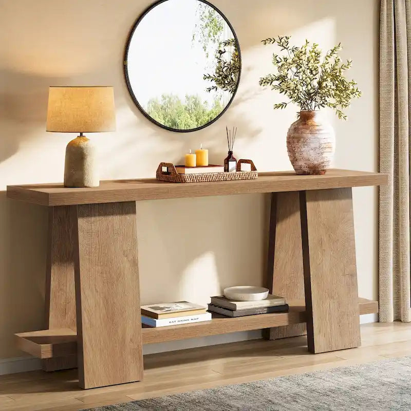 Tavolo da divano grande 70,8 pollici, moderna consolle a 2 livelli per ingresso - 70,8 L x 11,81 P x 33,4 H