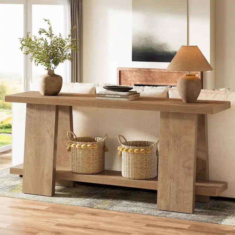 Tavolo da divano grande 70,8 pollici, moderna consolle a 2 livelli per ingresso - 70,8 L x 11,81 P x 33,4 H