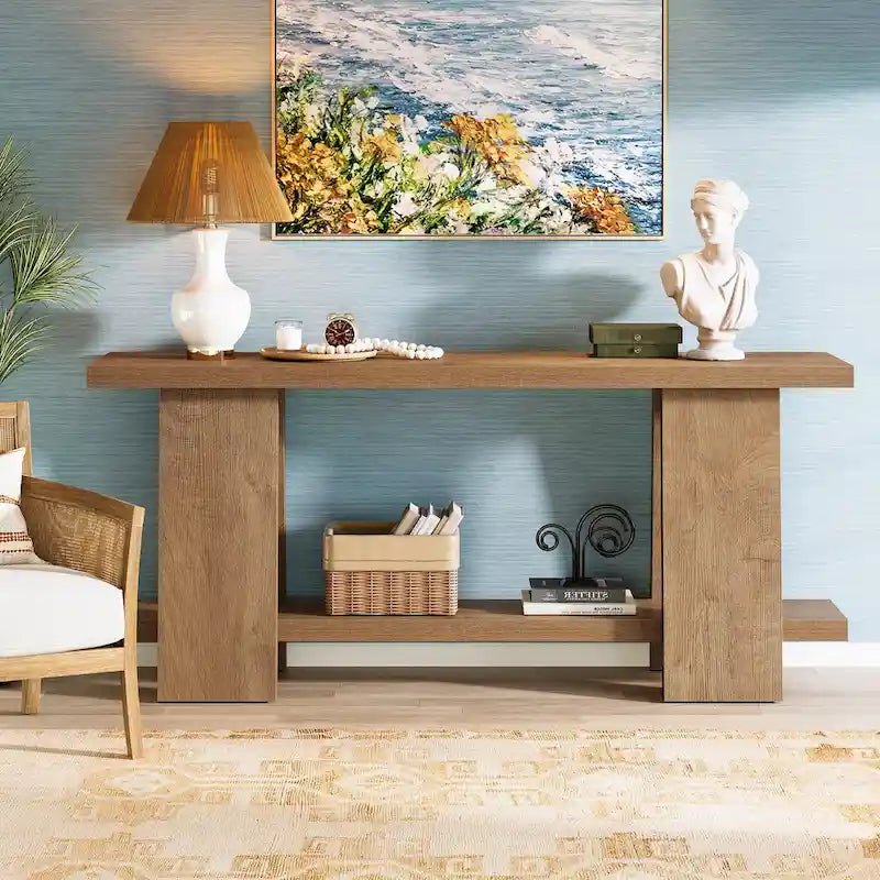 Tavolo da divano grande 70,8 pollici, moderna consolle a 2 livelli per ingresso - 70,8 L x 11,81 P x 33,4 H