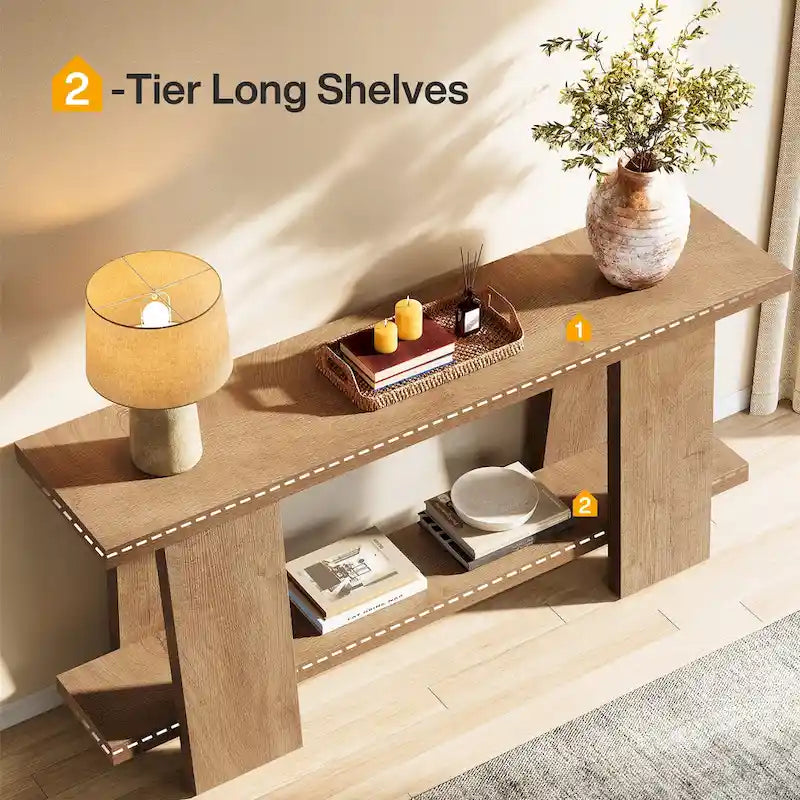 Tavolo da divano grande 70,8 pollici, moderna consolle a 2 livelli per ingresso - 70,8 L x 11,81 P x 33,4 H