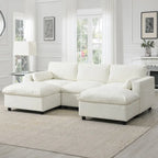 Divano modulare a forma di U in ciniglia "Cloud" con 2 pouf e cuscini