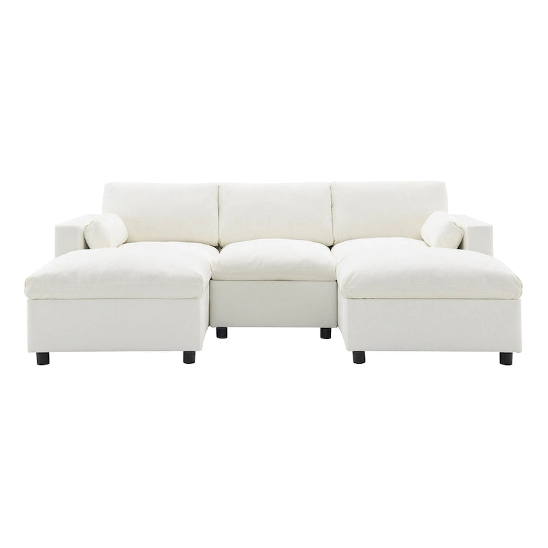 Divano modulare a forma di U in ciniglia "Cloud" con 2 pouf e cuscini