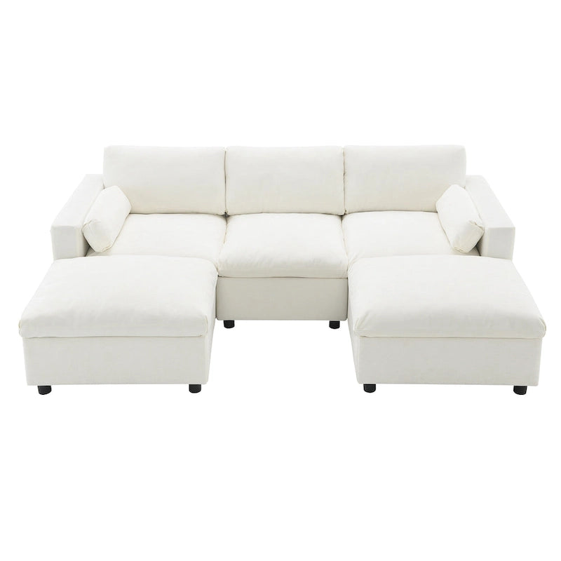 Divano modulare a forma di U in ciniglia "Cloud" con 2 pouf e cuscini