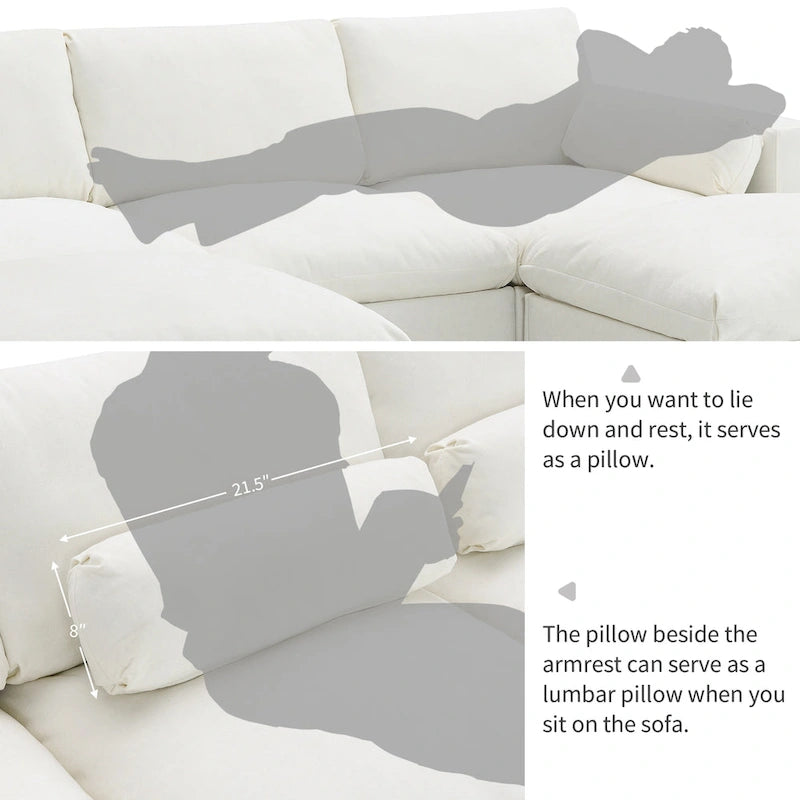 Divano modulare a forma di U in ciniglia "Cloud" con 2 pouf e cuscini