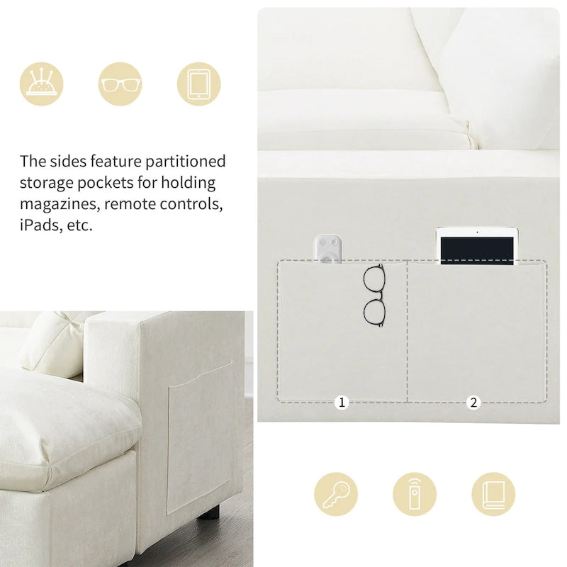 Divano modulare a forma di U in ciniglia "Cloud" con 2 pouf e cuscini