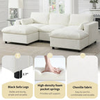 Divano modulare a forma di U in ciniglia "Cloud" con 2 pouf e cuscini