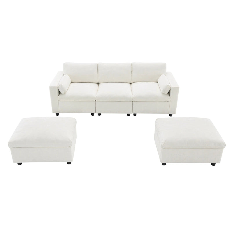 Divano modulare a forma di U in ciniglia "Cloud" con 2 pouf e cuscini